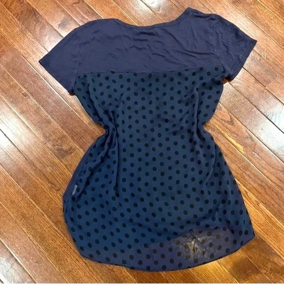 Navy and black mixed media polka dot top size small - Picture 5 of 8